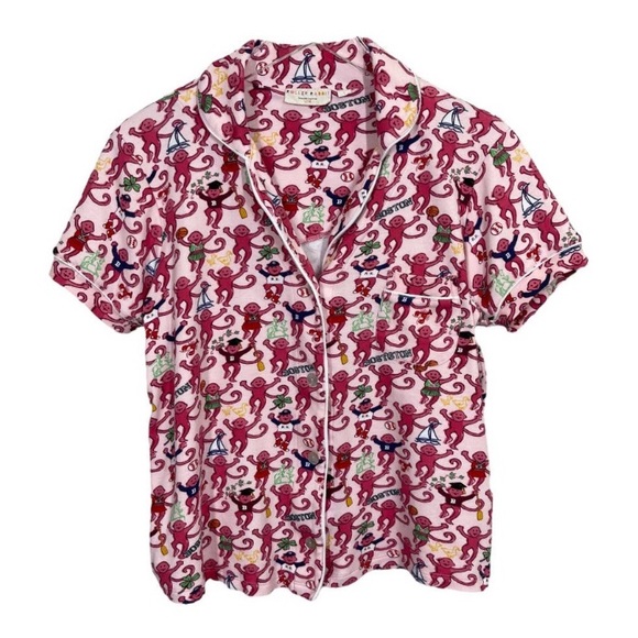 New ROLLER RABBIT PINK BOSTON MONKEYS POLO PAJAMAS TOP SZ LARGE PREPPY COTTON PJ - Picture 4 of 16